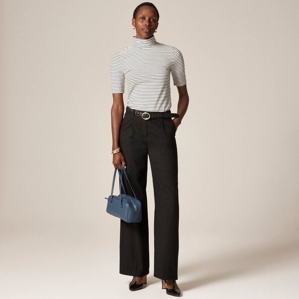 J. Crew Stretch cotton-blend elbow-sleeve mockneck T-shirt in stripe